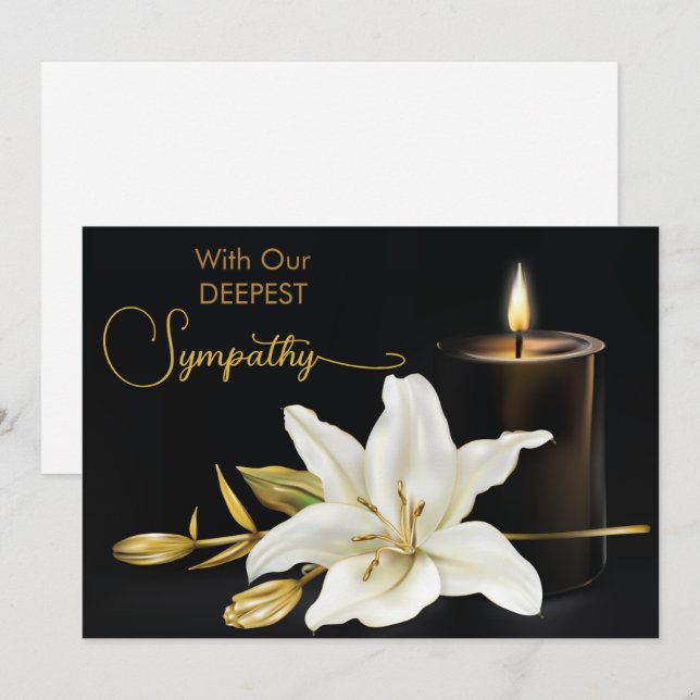 Lily Candle Black Guld Sympathy Kort (Fram/baksida)