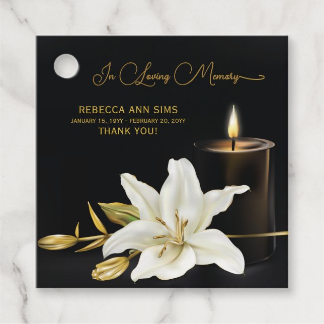 Lily Candle Funeral Gåvor Etiketter (Framsida)