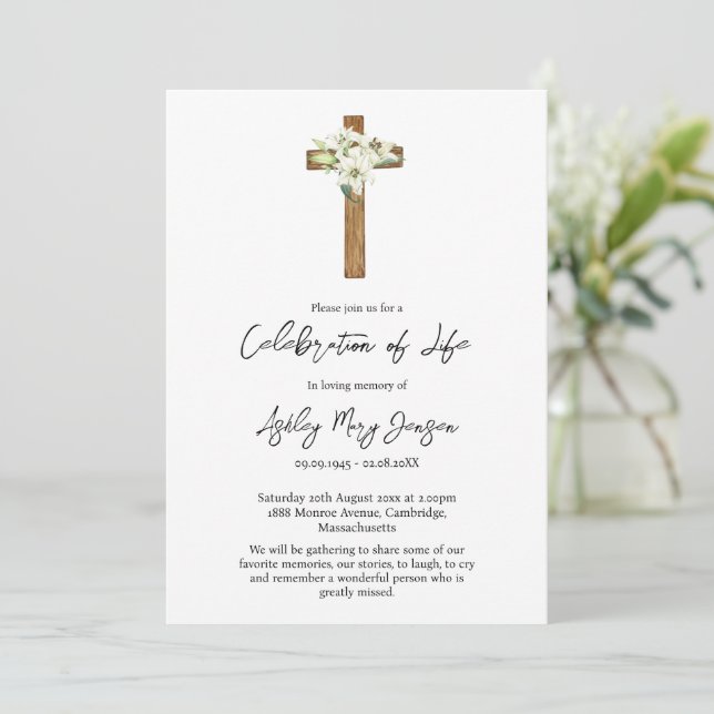 Lily Cross Celebration of Life Begravning Inbjudningar (Stående Fram)