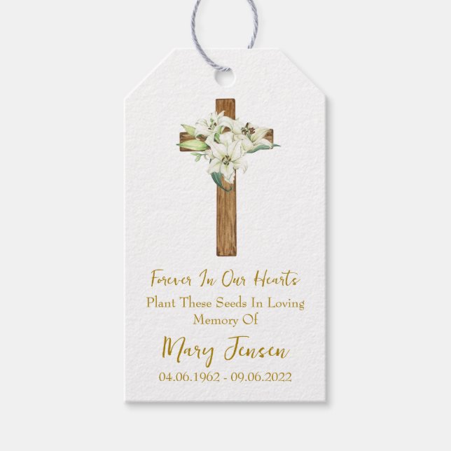 Lily Cross Memorial Funeral Seed Packet  Presentetikett (Framsidan)