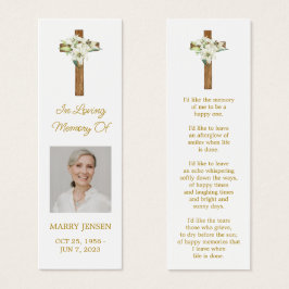 Lily Cross Photo Funeral Memorial Bookmark Litet Visitkort