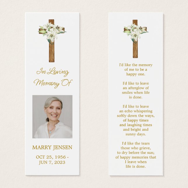 Lily Cross Photo Funeral Memorial Bookmark Litet Visitkort (Framsida & baksida)