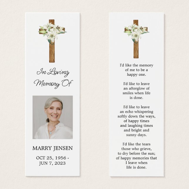 Lily Cross Photo Funeral Memorial Bookmark Litet Visitkort (Framsida & baksida)
