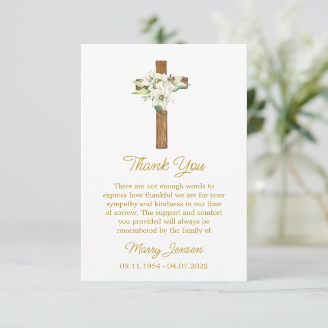 Lily Cross Sympathy Thank You Card Tack Kort (Stående Fram)