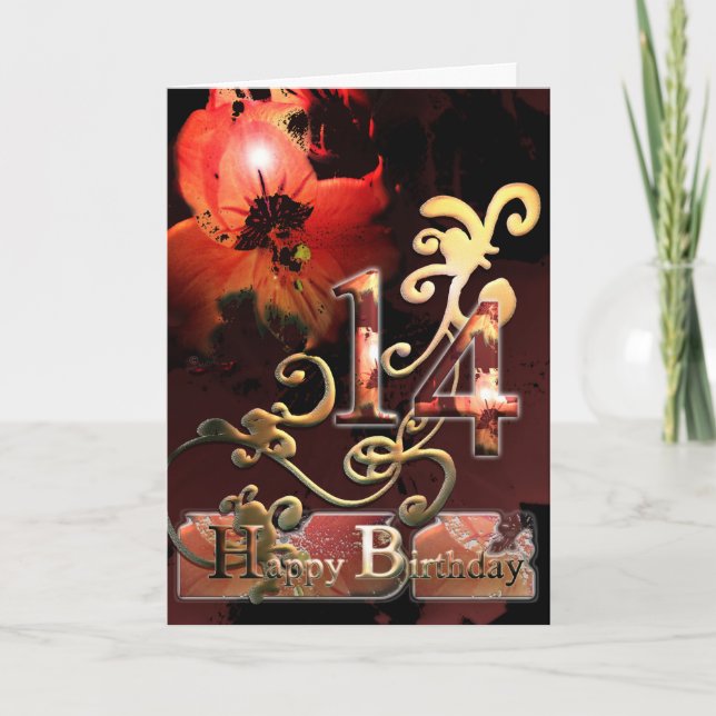 Lily Dream-blomman Lycklig 14:e födelsedagskortet Kort (Framsida)