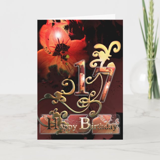 Lily Dream-blomman Lycklig 17:e födelsedagskortet Kort (Framsida)