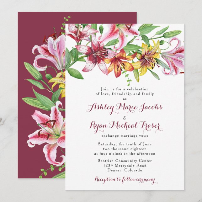 Lily Flower Bouquet bröllopsinbjudning Inbjudningar (Fram/baksida)