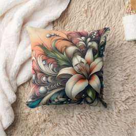 Lily Flower Design med färgstark Abstrakt Mönster Kudde