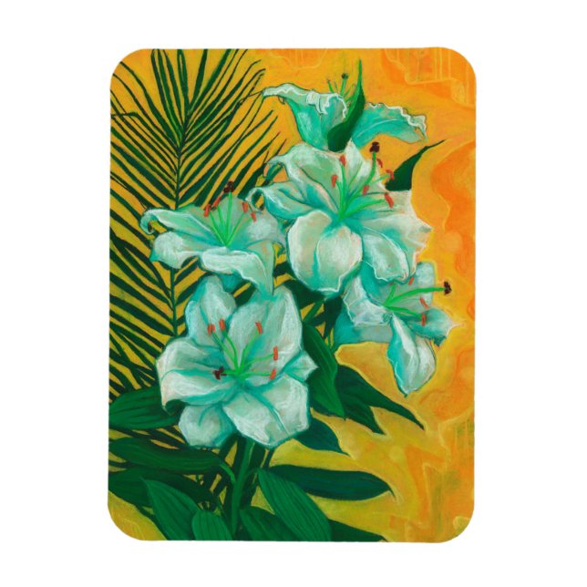 Lily Flower & Handflatan Löv Blommigt Art Pastel P Magnet (Vertikal)