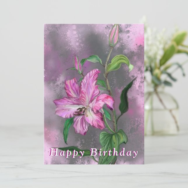 Lily Flowers Birthday Card Lilies - Målning (Stående Fram)