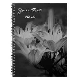 Lily Flowers in Black and White Anteckningsbok Med Spiral