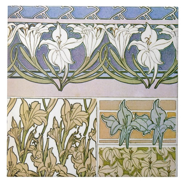 Lily Flowers of Art nouveau Stil, Mucha Kakelplatta (Framsidan)
