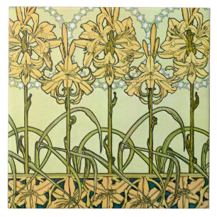 Lily Flowers of Art nouveau Stil, Mucha Kakelplatta
