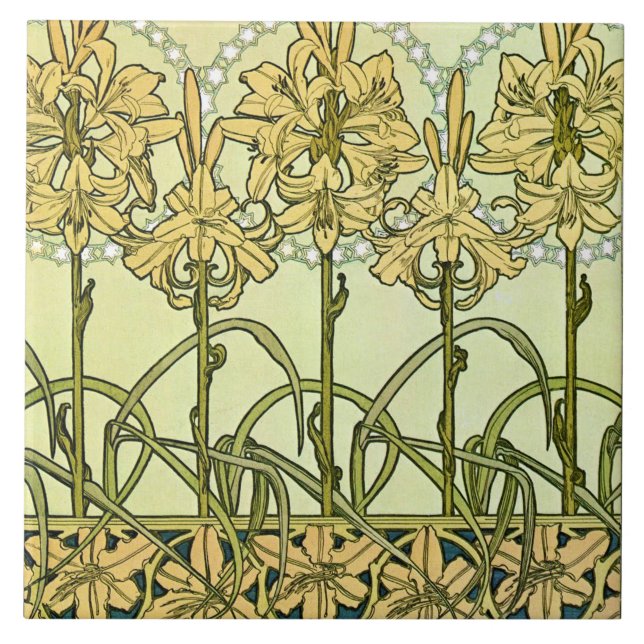 Lily Flowers of Art nouveau Stil, Mucha Kakelplatta (Framsidan)