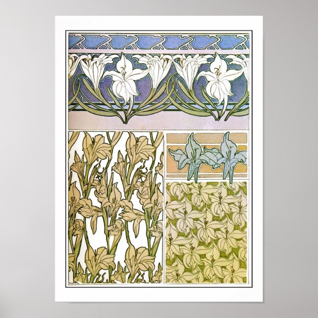 Lily Flowers of Art nouveau Stil, Mucha Poster (Framsidan)
