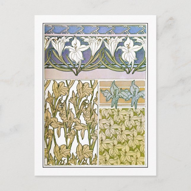Lily Flowers of Art nouveau Stil, Mucha Vykort (Framsida)