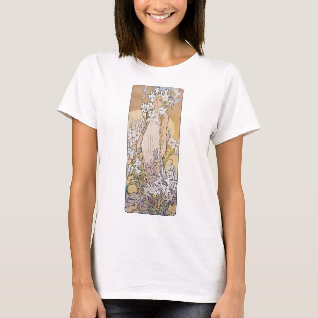 Lily (Four Flowers), Alphonse Mucha T Shirt (Framsida)
