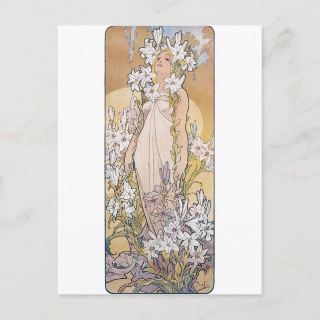 Lily (Four Flowers), Alphonse Mucha Vykort (Framsida)