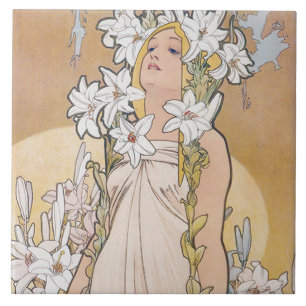 Lily (fyra blommor), Alphonse Mucha Kakelplatta