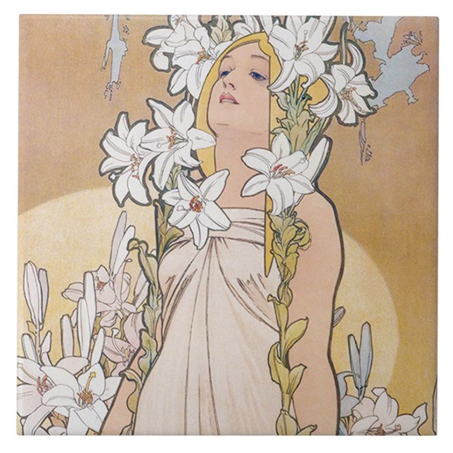 Lily (fyra blommor), Alphonse Mucha Kakelplatta (Framsidan)