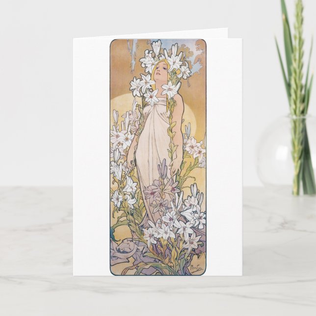Lily (fyra blommor), Alphonse Mucha Kort (Framsida)