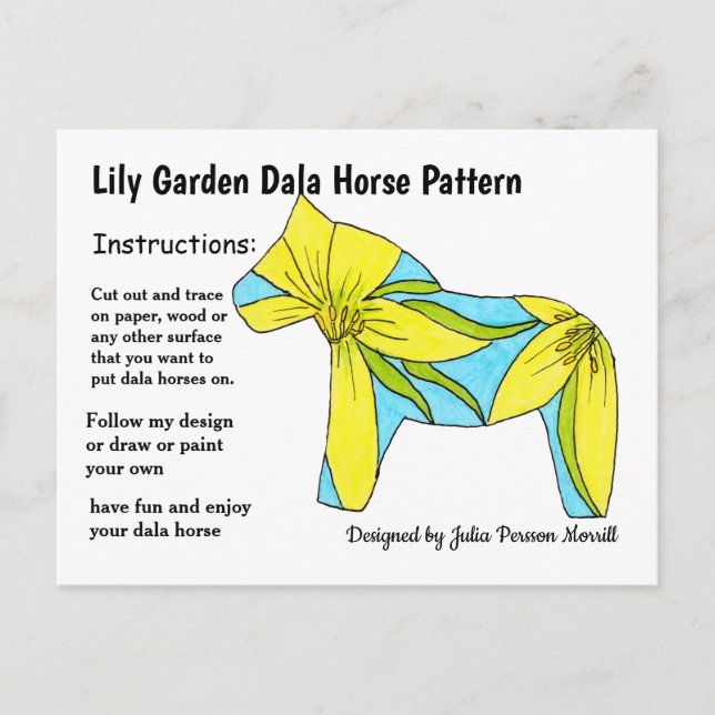 Lily Garden Dala Horse Mönster till  Helg Vykort (Framsida)
