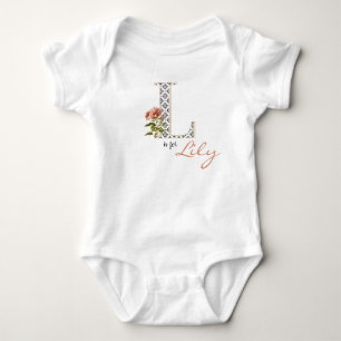Lily Namn Reveal Blommigt Brev L Girl Whimsical T Shirt