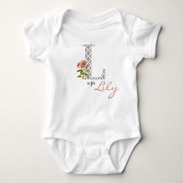 Lily Namn Reveal Blommigt Brev L Girl Whimsical T Shirt (Framsida)