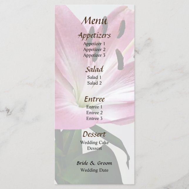 Lily och Bud Bröllop Menu Meny (Framsida)