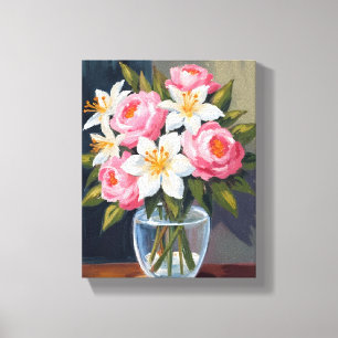 Lily- och rosbukett Blomkruka i akvarell Canvastryck