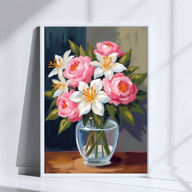 Lily- och rosbukett | Blomkruka i akvarell Poster (Skapare uppladdad)