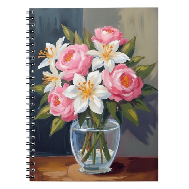 Lily- och rosbukett | Blommigt akvarellvas Anteckningsbok (Framsidan)