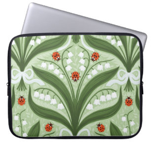 Lily of the valley and ladybugs symmetry in grönt, laptop fodral