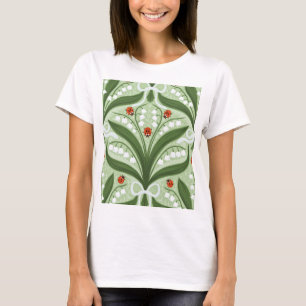Lily of the valley and ladybugs symmetry in grönt, t shirt