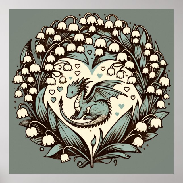 Lily of the Valley Baby Dragon Cute Dragons Poster (Framsidan)