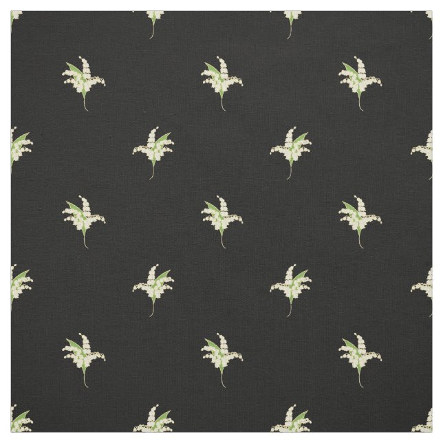 Lily-of-the-Valley Blommigt Polka dots på Black Tyg (Provkarta)