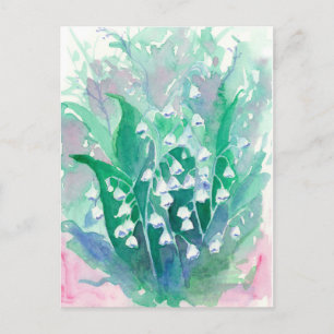 Lily of the Valley Blue Watercolor Blommigt Painti Vykort