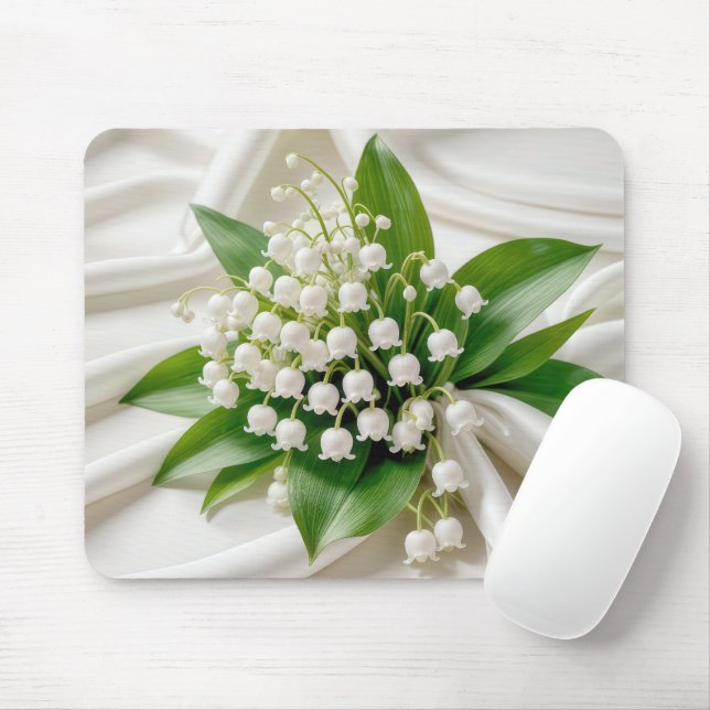 Lily of the Valley Bouquet on White Satin Musmatta (Med mus)