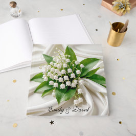 Lily of the Valley Bröllop Bouquet on White Satin Gästböcker