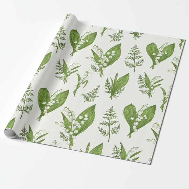 Lily of the Valley Flowers and Löv Botanical Presentpapper (Utrullad)