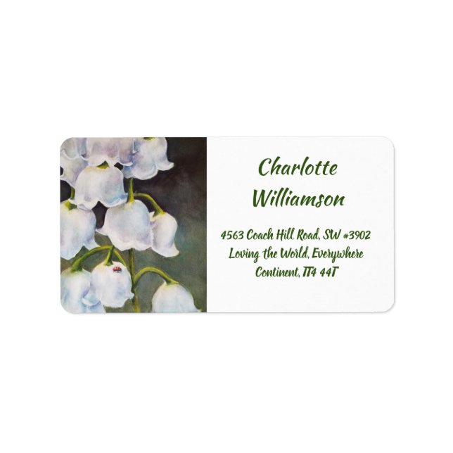 Lily of the Valley Flowers in Watercolor Adressetikett (Framsidan)