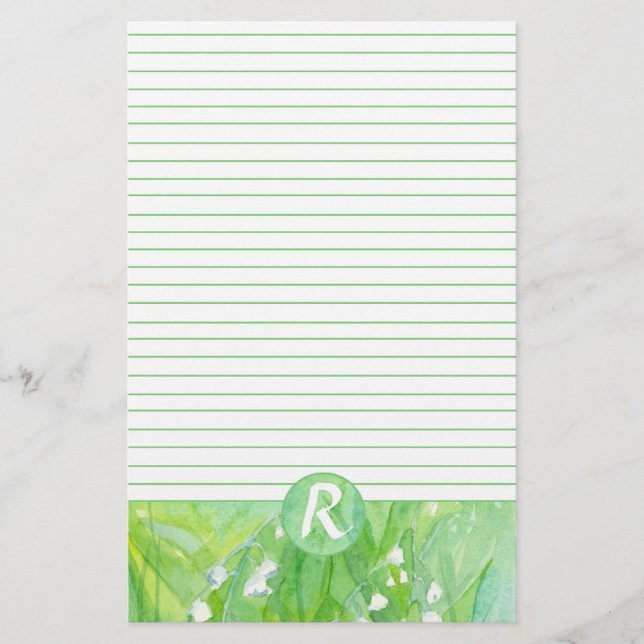 Lily of the Valley Flowers Monogram Lined Brevpapper (Framsida)