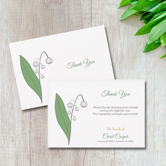 Lily of the Valley Funeral Tackkort Card Tack Kort (Lily of the Valley Funeral Thank You Note Card)