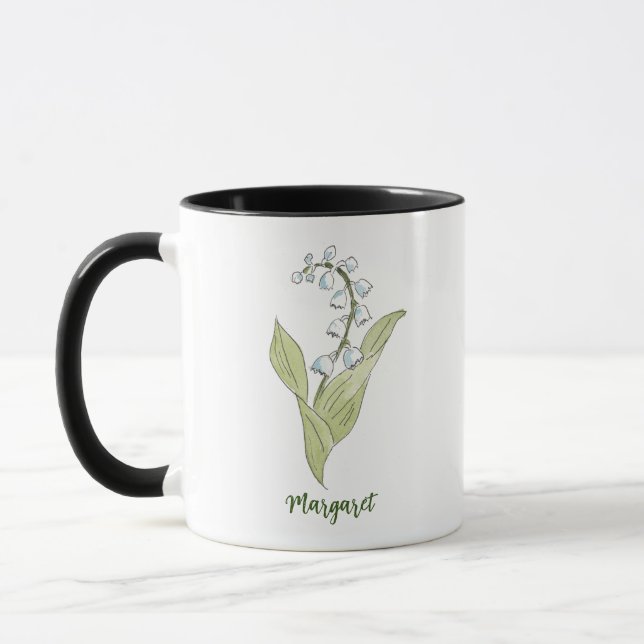 Lily of the Valley Hand-Drawn May Birthday Flower Mugg (Vänster)