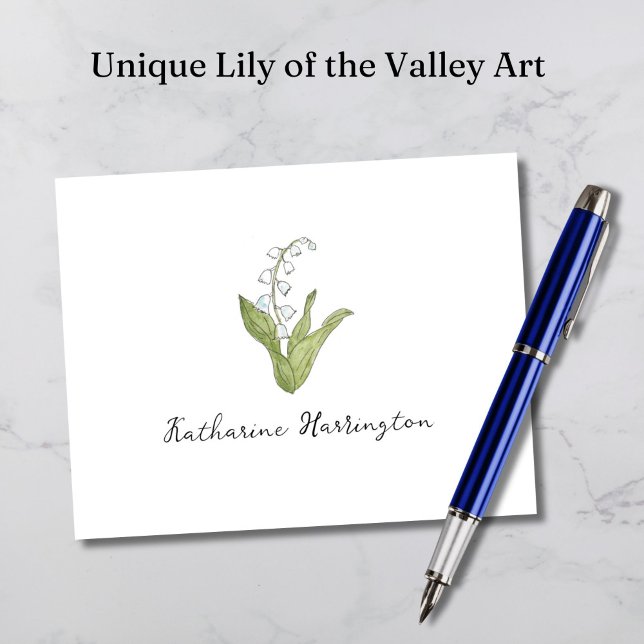 Lily of the Valley Hand-Illustrated Elegant Blommi Anteckningskort (This unique Lily of the Valley card would be a lovely gift for ladies with a May birthday!)