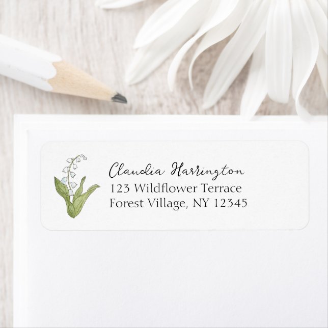 Lily of the Valley Hand-Painting Nature Adress Returadress Etikett (Insitu)