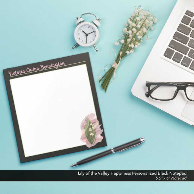 Lily of the Valley Happiness Personlig Black Anteckningsblock (Lily of the Valley: A Return to Happiness Personalized Black Notepad)