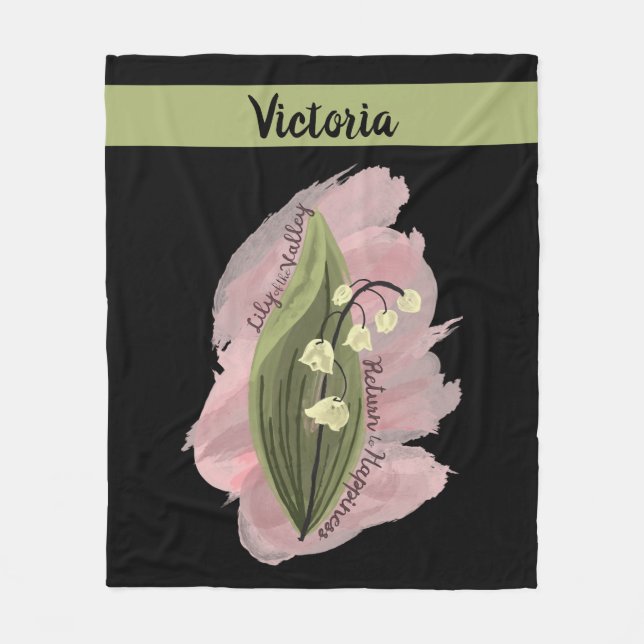 Lily of the Valley Happiness Personlig Black Fleecefilt (Framsidan)