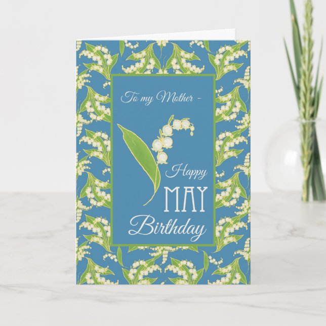 Lily-of-the-Valley May Birthday Card, Blue: Mor Kort (Framsida)