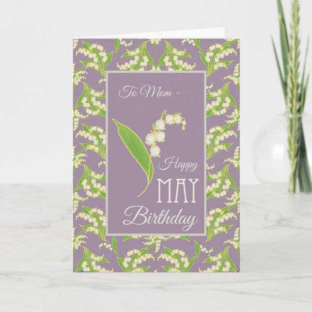Lily-of-the-Valley May Birthday Card, Mauve: Mamma Kort (Framsida)